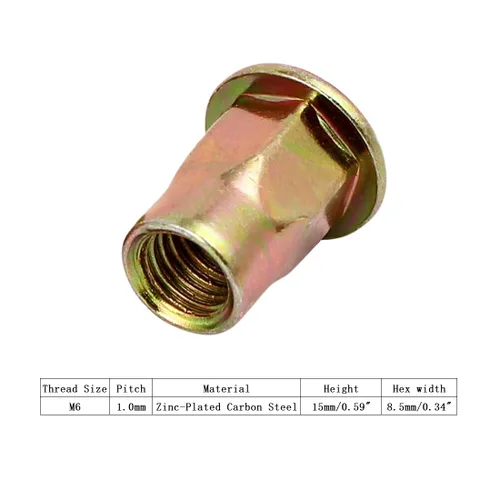 Vista 2 de Tuerca de remache hexagonal para coche, 25 piezas M6 chapado en zinc de acero al carbono, inserción hexagonal Nutsert tono bronce