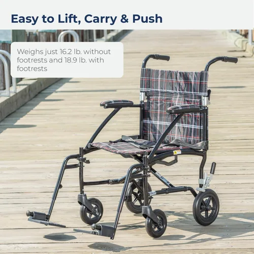 Vista 3 de Silla de ruedas Drive Medical Fly Lite de aluminio ultraligero, silla de transporte, DFL19-BLK, 19", Black Frame, 1, 1 Folding Transport