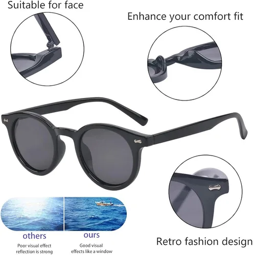 Vista 4 de Kelens Gafas de sol polarizadas vintage con borde redondo, protección UV400