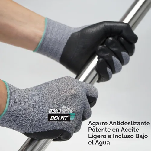 Vista 5 de DEX FIT Guantes de trabajo prémium FN331, agarre fino de nitrilo, gris, S