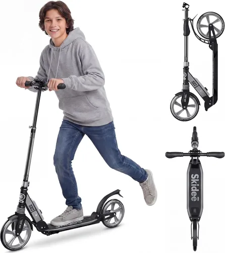 Vista 14 de SKIDEE Patinete para Adultos y Adolescentes, Altura Ajustable, Plegable, Ruedas Grandes, Ligero, Duradero, Suspensión Anti-Golpes, Hasta 220 Libras