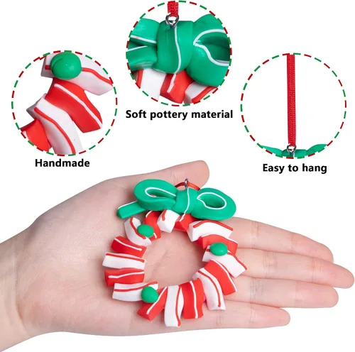 Vista 3 de codree 8 piezas Adornos colgantes de piruleta de Navidad - Adornos de caramelo para árbol de Navidad - Adorno de arcilla polimérica de caramelo