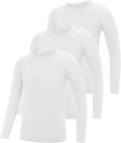Vista 12 de Camiseta de compresión de manga larga para niños, paquete de 3 camisetas deportivas de béisbol para niños, capa base de secado rápido para fútbol