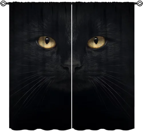 Vista 18 de Cortinas opacas de gato abstracto, arte simple, universo planeta, dibujos animados, lindo, divertido, colorido, gato, azul, niños, niñas, niños