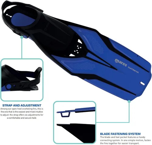 Vista 5 de MARES Nateeva Snorkeling Fins Open Heel Swimming Flippers for Adults & Juniors