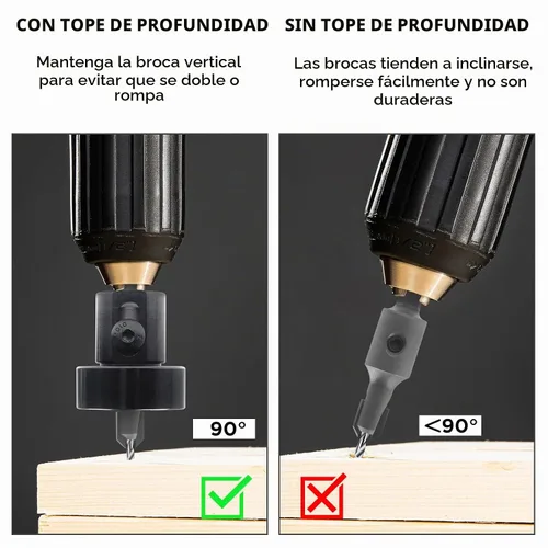 Vista 5 de Juego de 3 brocas avellanadas con vástago hexagonal de 1/4 pulgadas con tope de profundidad ajustable para madera, escariador de carpintería