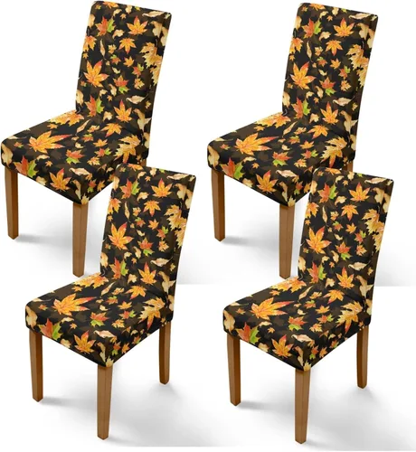 Vista 24 de Rnyleeg Juego de 1 fundas para sillas de comedor de otoño, diseño de hojas, para sala de estar, sin brazos, funda elástica para silla de cóctel