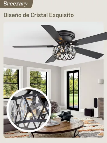 Vista 4 de Ventiladores de techo de montaje empotrado de 52 pulgadas con luces y control remoto, 5 aspas de doble cara, motor CC reversible de 6 velocidades