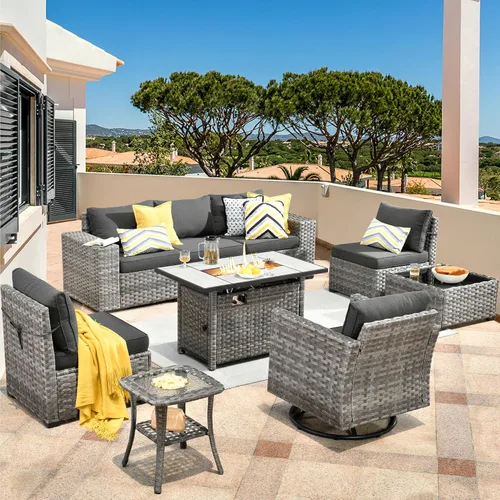 Vista 60 de HOOOWOOO Outdoor Patio Sectional Furniture Sofa Set with Widened Armrest,6 Piece Small Modern Wicker Couch,Modular L Shaped Conversation Seating Set