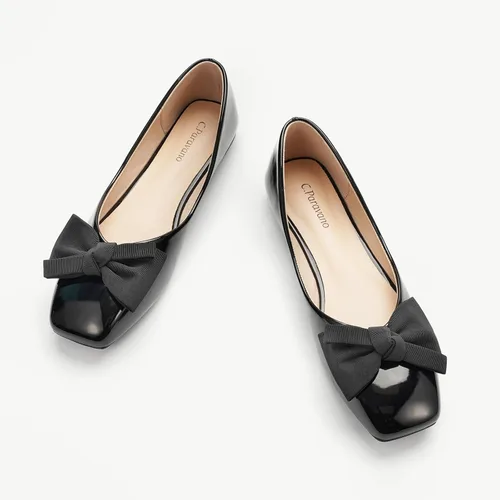 Vista 7 de C.Paravano Zapatos de Ballet para Mujer Zapatos Planos con Punta Cuadrada Zapatos Mary Jane Zapatos de Diseño para Mujer Negro Nueva Patente