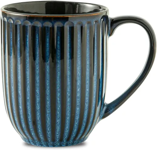 Vista 8 de Taza de café de cerámica HASENSE, taza grande de café de 20 oz con asa, taza de porcelana para café, té y cacao con diseño acanalado moderno, apta