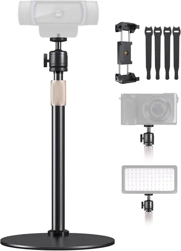 Vista 9 de Soporte de trípode para cámara web para escritorio de altura ajustable y soporte giratorio de 360° para cámara web compatible con Logitech Webcam