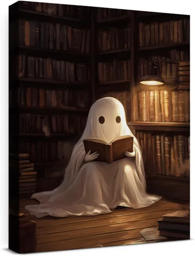 Vista 19 de QPVXSST Arte de Pared Interesante de Fantasma de Halloween para Baño, Póster Impreso en Lienzo de Estilo Gótico, Decoración de Baño con Diseño
