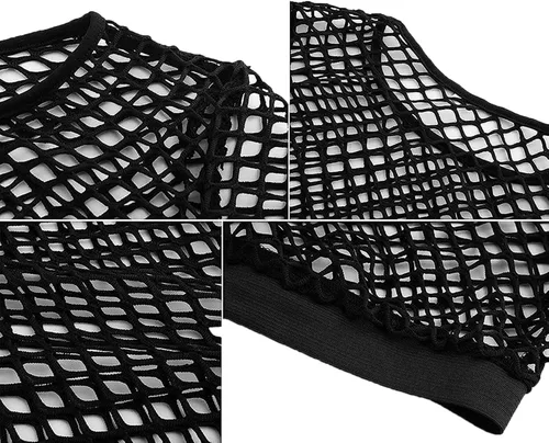 Vista 6 de Nihsatin - Blusa de manga larga, con malla de rejilla elástica, transparente