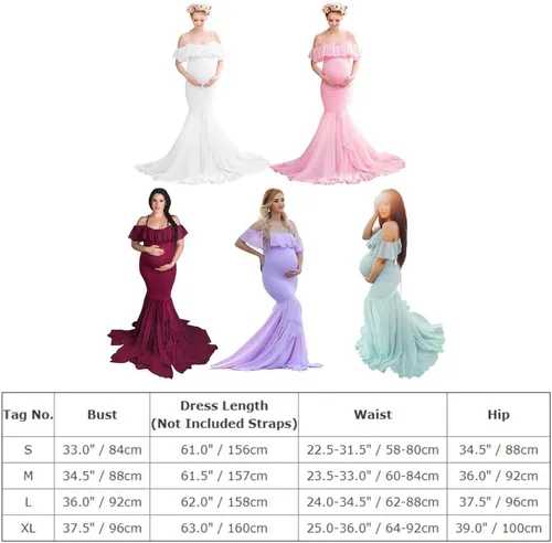 Vista 3 de Vestido de maternidad de encaje floral con volantes y tirantes delgados para mujer, para fotografía, vestido de maternidad de sirena con hombros