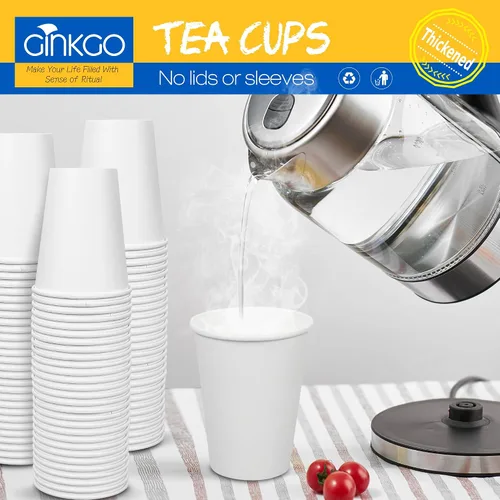 Vista 5 de Ginkgo 200 tazas de café desechables de 12 onzas a prueba de fugas, tazas de papel espesadas de papel blanco caliente tazas de café caliente