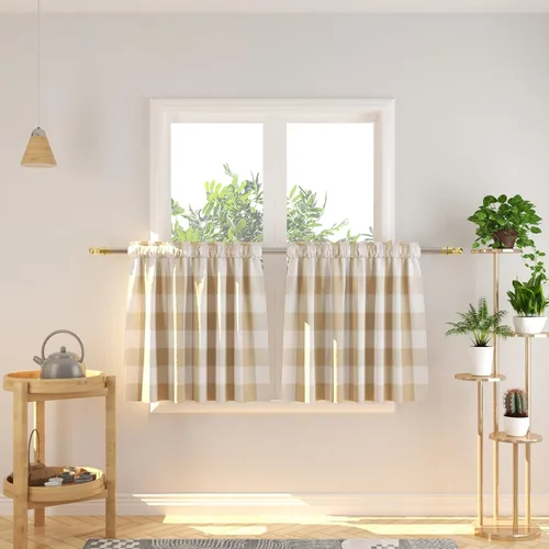 Vista 124 de Cenefas de cortina para ventana de 16 pulgadas de largo, 2 paneles de cuadros búfalo, cortinas pequeñas con bolsillo para barra, estilo clásico