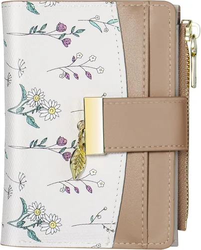 Vista 8 de Avando Carteras para mujer - Bloqueo RFID, de piel sintética suave, plegable, con cremallera, bolsillo con cremallera, cartera pequeña con flores