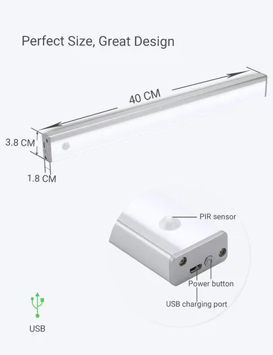 Vista 2 de Iluminación automática inalámbrica de 48 LED para gabinete de cocina, sensor de movimiento, luz recargable, luz de despensa, luces de armario a