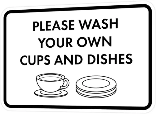 Vista 72 de Letrero clásico enmarcado con texto en inglés «Please Wash Your Own Cups and Dishes» (negro)