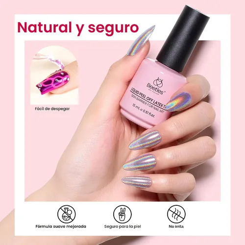 Vista 3 de Beetles - Látex líquido para uñas, 0.5 onzas líquidas, protector de cutículas con barra de plástico para cuidado de uñas, diseño de uñas
