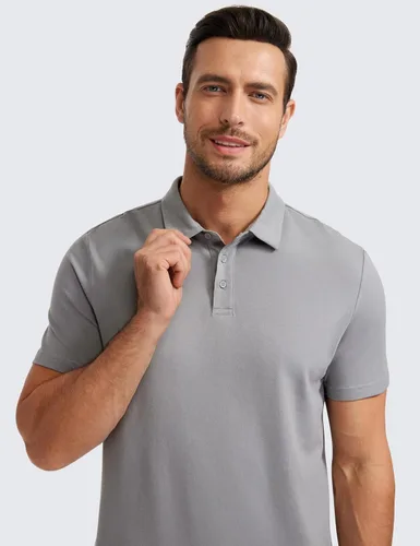 Vista 3 de CRZ YOGA Polo de golf para hombre, manga corta, absorbe la humedad, atlética, deportiva, casual, piqué