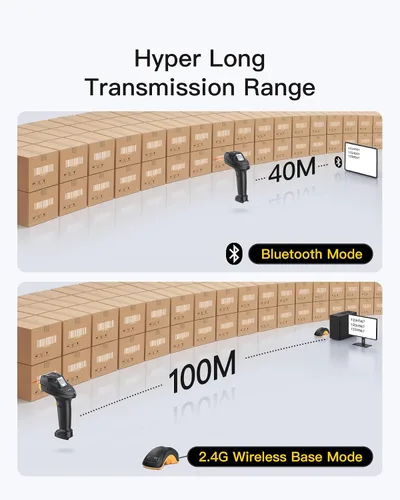 Vista 7 de Inateck Escáner de código de barras Bluetooth, escáner de mano inalámbrico 2D 1D, escáner de código QR, equipado con una pantalla táctil y base