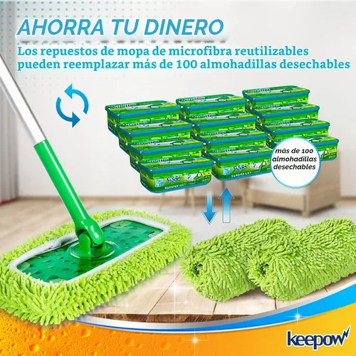 Vista 9 de KEEPOW - Juego de 2 almohadillas de microfibra de felpilla reutilizables compatibles con Swiffer Sweeper