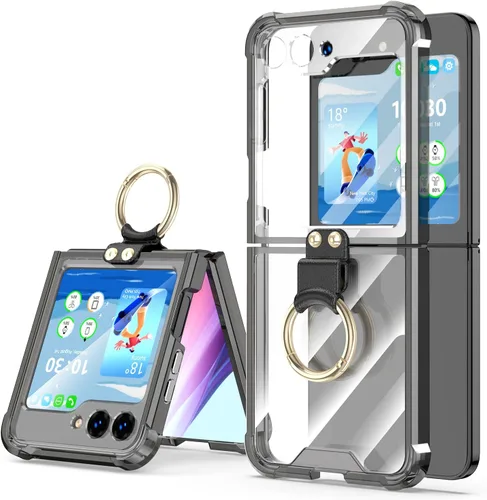 Vista 14 de Funda transparente para Samsung Galaxy Z Flip 6 con anillo, anticaídas a prueba de golpes para Z Flip 6 5G 2024
