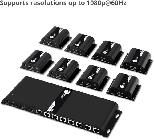 Vista 3 de SIIG Divisor extensor HDMI 1080p sobre CAT5e/6 Ethernet 1 en 8 salidas 130 pies - Extensor de 8 puertos, extensión IR y paso EDID (CE-H24811-S1)
