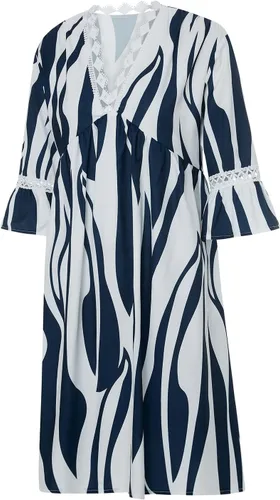 Vista 6 de Vestido de verano para mujer 2023, dulce y lindo cuello en V, manga acampanada, vestido corto suelto de manga 34 con vuelo floral