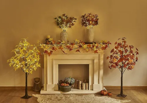 Vista 3 de LITBLOOM - Guirnalda iluminada de otoño de 6 pies con temporizador, 24 LEDs blancos cálidos, vid de hojas de arce con luces que funciona
