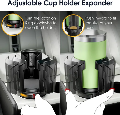 Vista 10 de Expansor de portavasos de coche: abierto con un botón, universal, soporte ajustable (diámetro de 2.6 a 4.8 pulgadas), expansor de portavasos