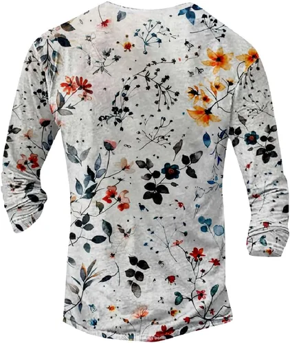Vista 6 de MARSVOVO Camisetas Henley para hombre, camisetas gráficas artísticas, cuello en V, sin cuello, manga larga, casual, ajustadas, camisas