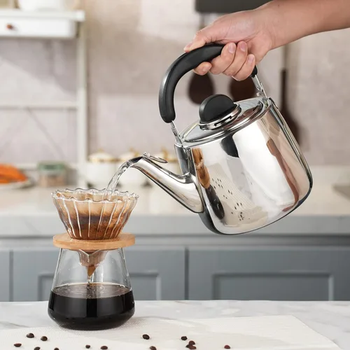 Vista 6 de Hervidor de té, tetera silbante para estufa, tetera de acero inoxidable de 2 cuartos de galón, tetera de inducción para estufa (1.9 L, plateado)