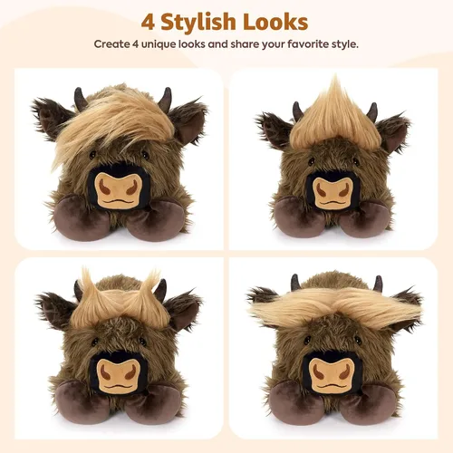 Vista 6 de Onsoyours - Animales de peluche originales de vaca de las tierras altas con peso de 3.35 libras, 20 pulgadas, grandes para microondas para aliviar