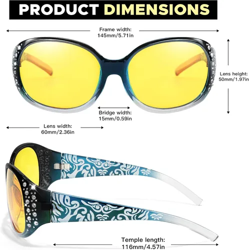 Vista 20 de LVIOE Gafas de conducción de visión nocturna envolventes antirreflejos con lente amarilla polarizada para mujer