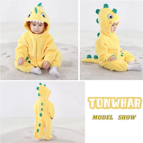 Vista 5 de TONWHAR Disfraz de Halloween para bebés y niños pequeños, traje de nieve para niños (3.5-4.5 añosaltura 41-46 pulgadas, dinosaurio amarillo)