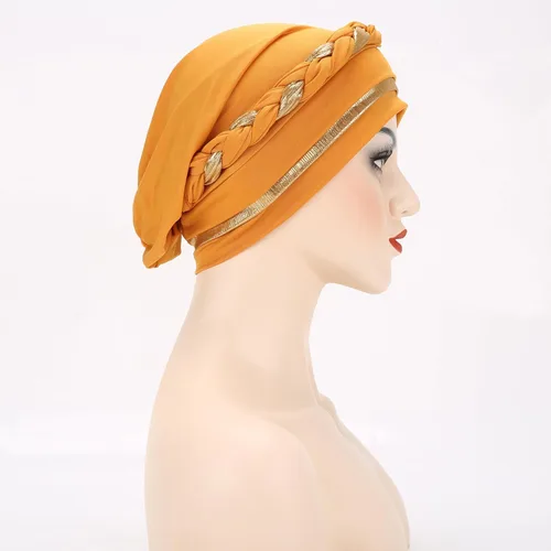 Vista 6 de Turbante para mujer Pañuelo de cabeza trenzado brillante sedoso trenzado para quimioterapia para la cabeza de cáncer