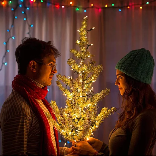 Vista 5 de 100 luces LED de árbol de Navidad de 33 pies que funcionan con baterías, blanco cálido, 8 modos, luces de cadena con temporizador para interiores