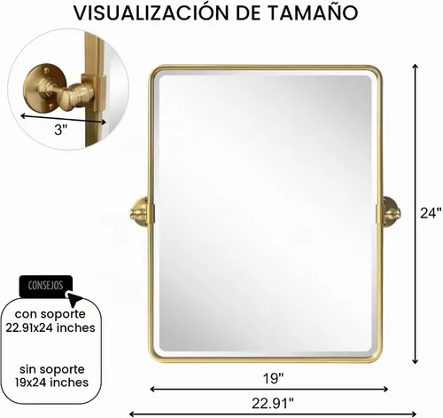 Vista 8 de TEHOME - Espejos oscilantes negros Pincel dorado
