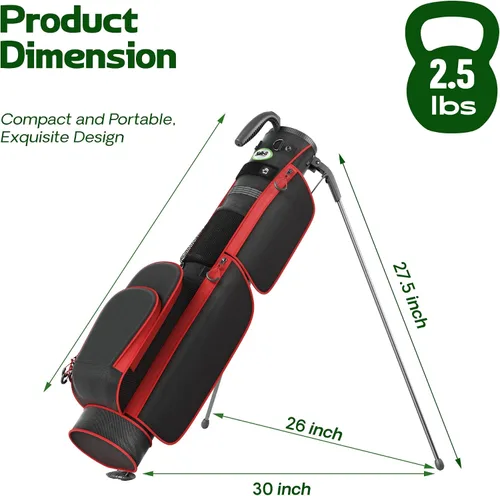 Vista 4 de Golf Lightweight Stand Bag, Par 3 Sunday Small Golf Bag with 2 Way Dividers Rain Hood Cooler Pocket Shoulder Strap and Multiple Storage Pockets for
