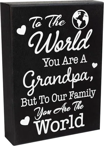 Vista 7 de JennyGems Letrero de madera con texto en inglés "To the World You Are a Grandpa But To Our Family You Are the World", decoración de estante