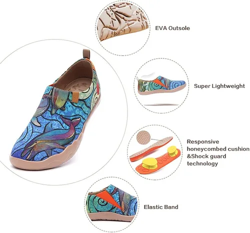 Vista 7 de UIN - Tenis informales tipo mocasines para mujer de punto pintados suaves y cómodos para caminar