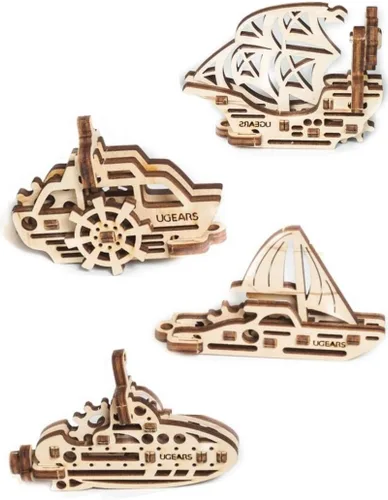 Vista 3 de UGEARS 70035 U-Fidgets Schiffe Pieces-Set de 4 rompecabezas 3D anti-estrés - Autoensamblaje 4 Mini modelos mecánicos en miniatura-Kit