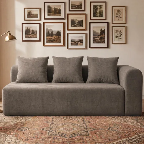 Vista 25 de Claiks Sofá modular deshuesado de 123 pulgadas, sofá en forma de L para sala de estar, sofá moderno de asiento profundo de 3 plazas, tela de Gris