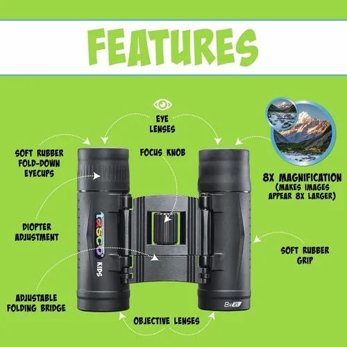 Vista 2 de Tasco Kids Binoculars 8x21, Compact Binoculars for Kids Ages 3-12, Great for Adventures, Hiking, Camping, Travel, Bird Watching