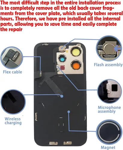 Vista 3 de Reemplazo de cristal trasero para iPhone 15Pro Max con herramientas Repir Big Hole OEM Rear Cover Glass Pre-Installed Internal Parts Easier