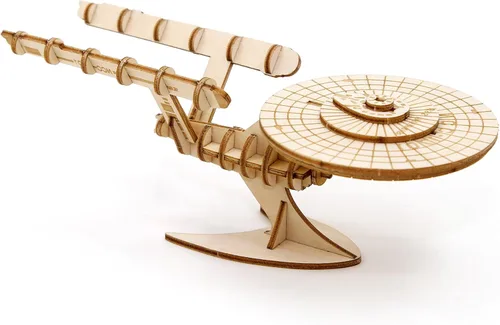Vista 3 de Star Trek The Next Generation Enterprise - Kit de figuras de rompecabezas de madera 3D (50 piezas) – Construye y pinta juguete de réplica de nave