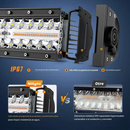 Vista 9 de Nilight Barra de luz LED de 22 pulgadas, 480 W, 2 módulos de luz de 4 pulgadas, 60 W, estroboscópico blanco ámbar, 6 modos, función de memoria Ámbar